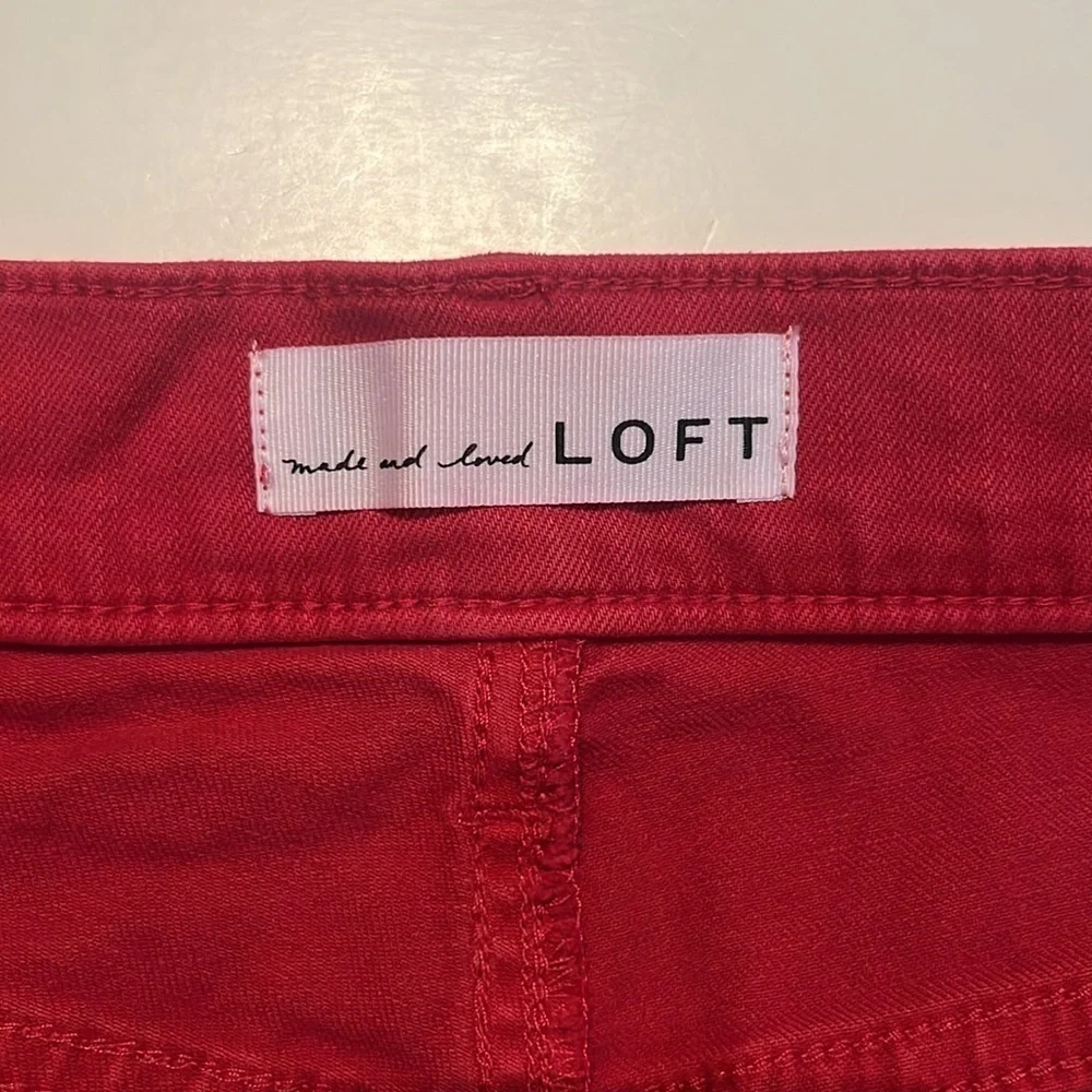 LOFT Red Frayed High Rise Skinny Crop Jeans Size 4